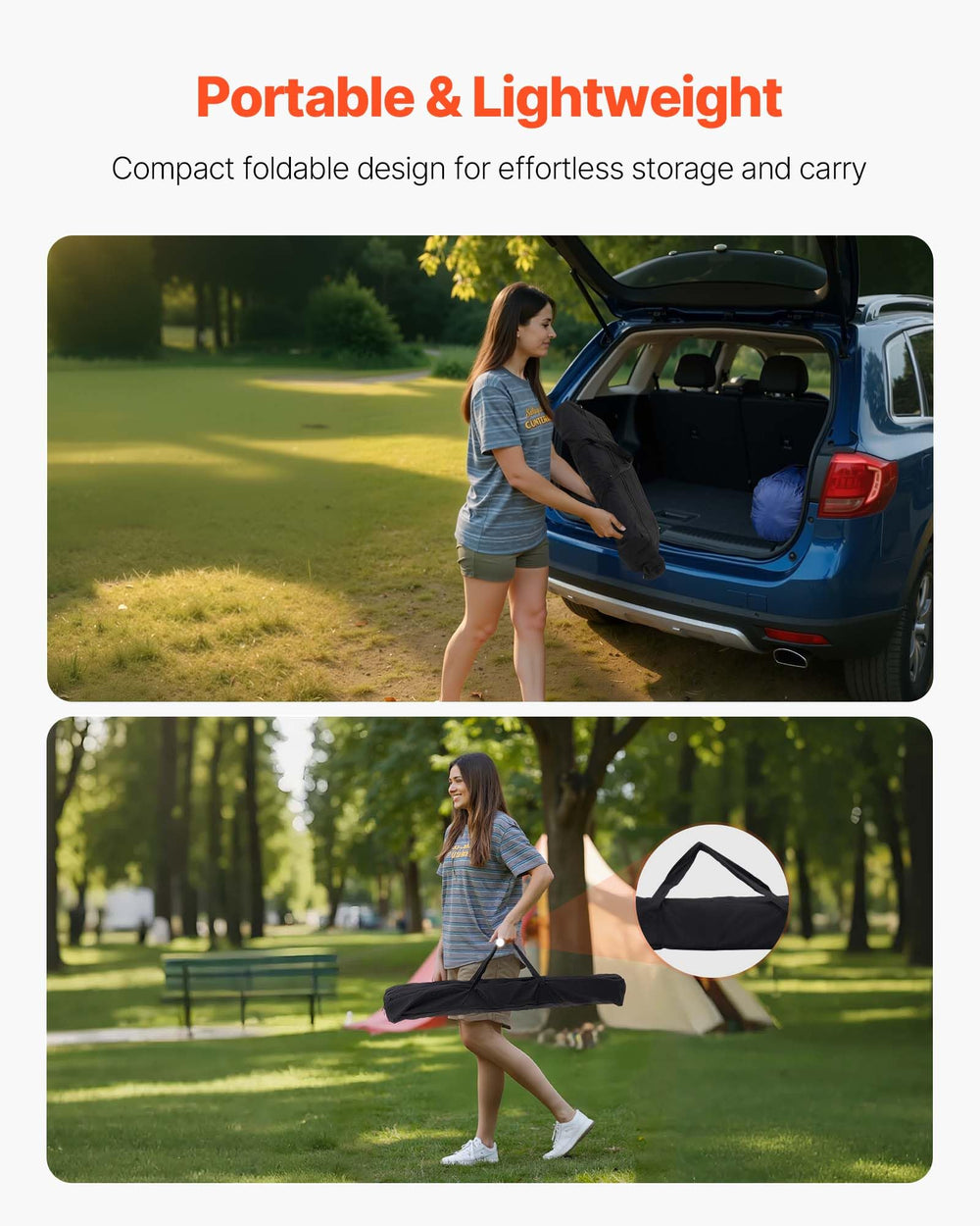 VEVOR folding camping table suitable for indoor and outdoor use.
