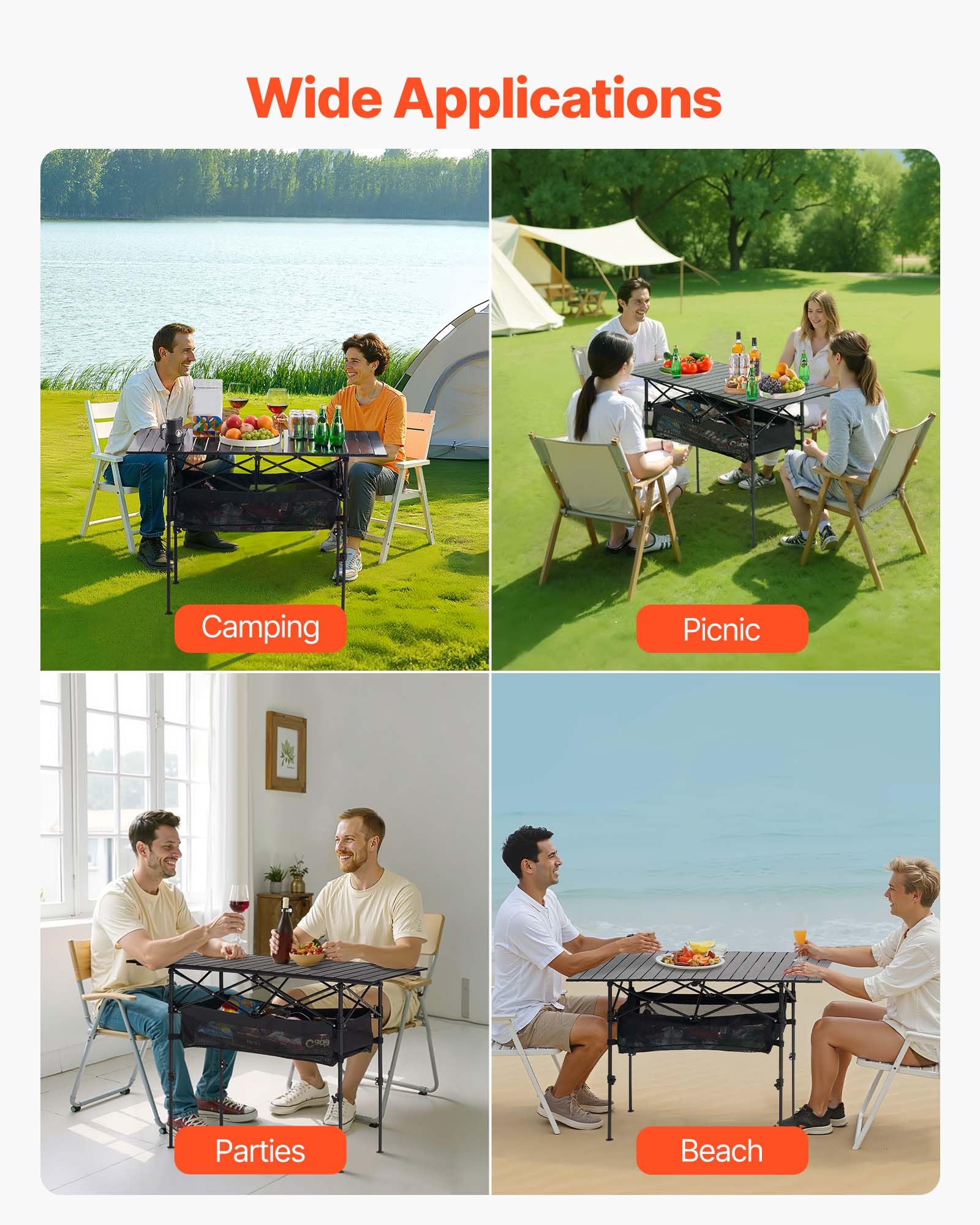 VEVOR folding camping table non-slip feet protect floors on any surface.