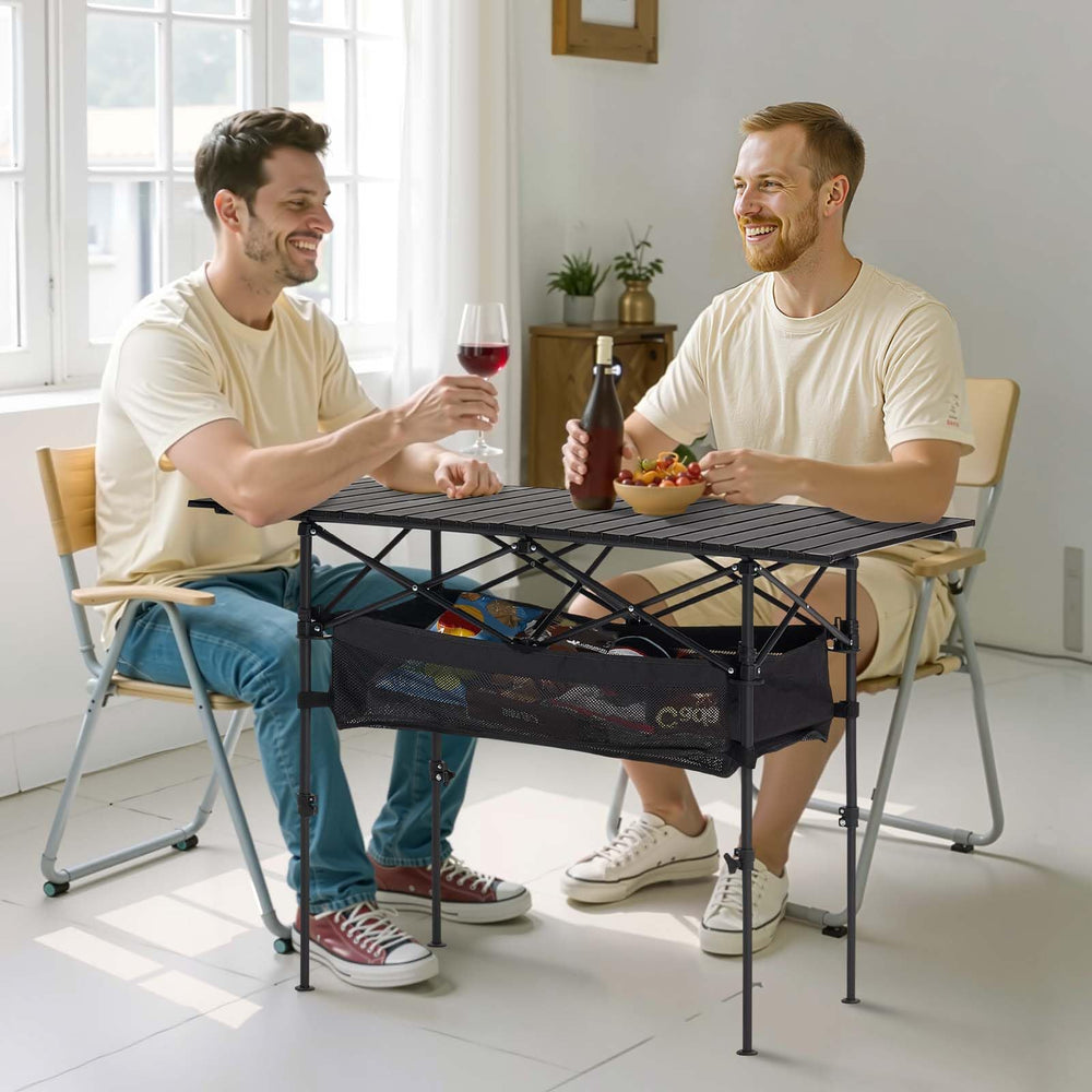 VEVOR folding camping table rolled in bag for easy transport and storage.