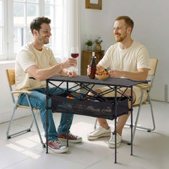 VEVOR folding camping table rolled in bag for easy transport and storage.