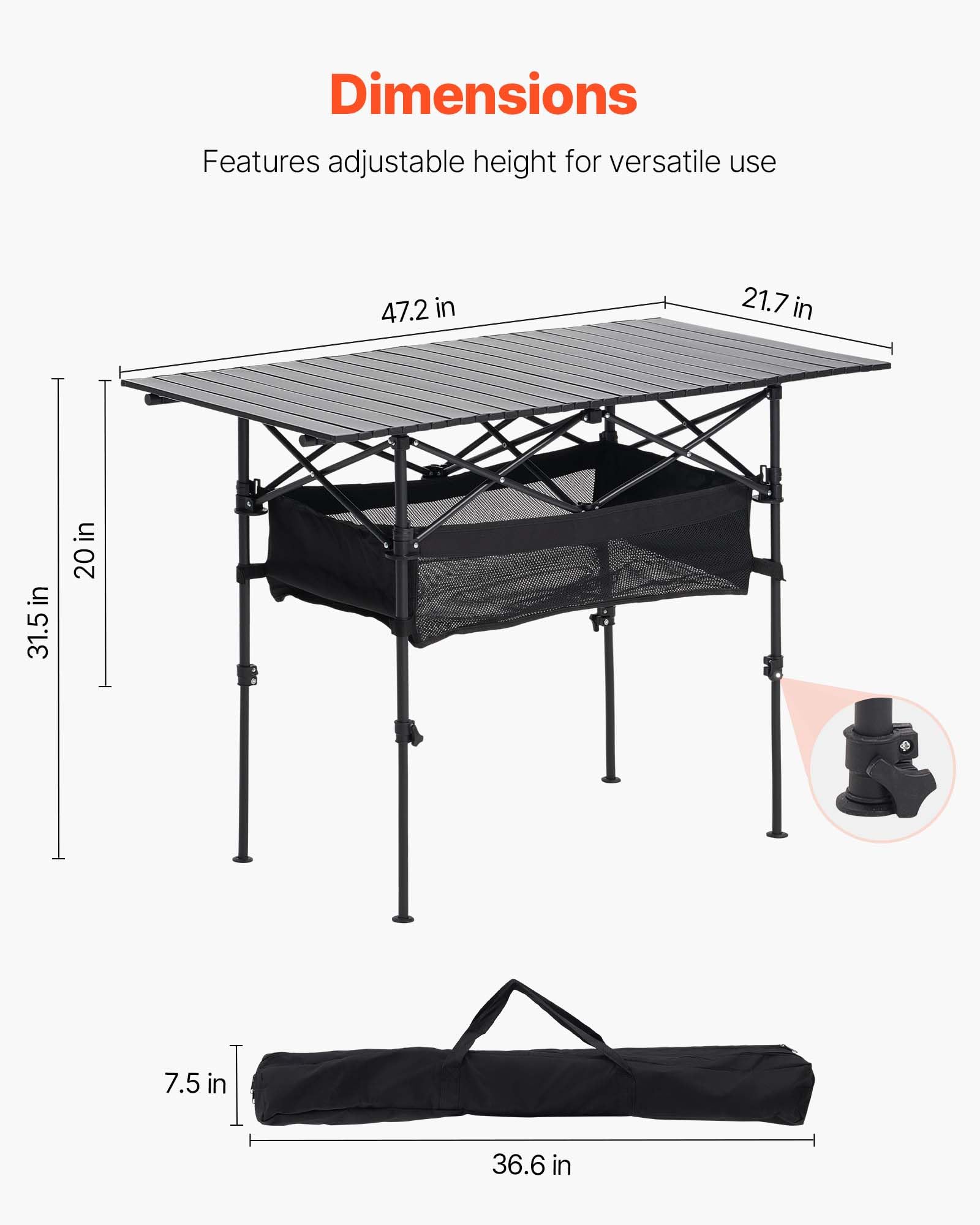 VEVOR folding camping table setup with legs for quick, sturdy surface creation.