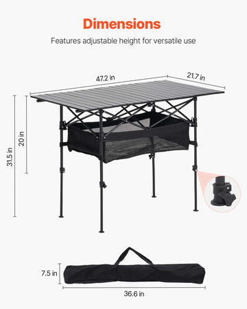 VEVOR folding camping table setup with legs for quick, sturdy surface creation.