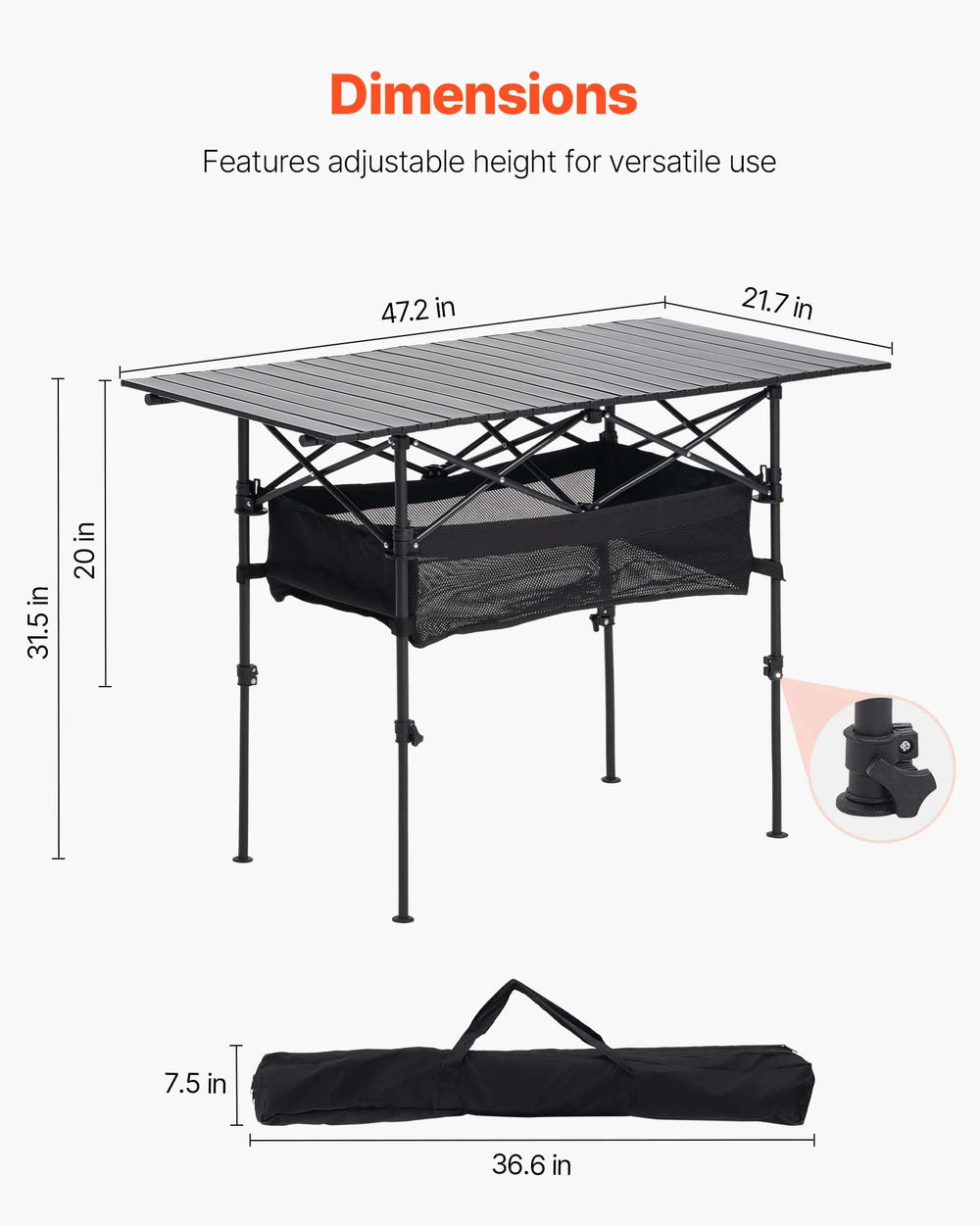 VEVOR folding camping table setup with legs for quick, sturdy surface creation.