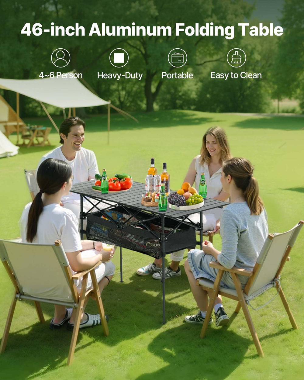 VEVOR folding camping table with sturdy cross structure prevents sagging during use.