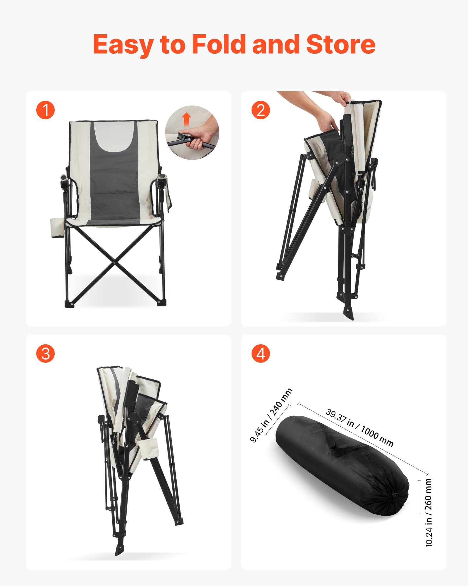 VEVOR folding chair folds easily for travel and storage