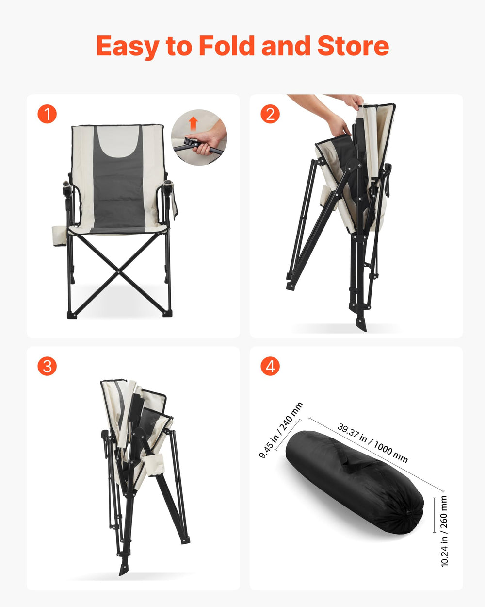 VEVOR folding chair folds easily for travel and storage