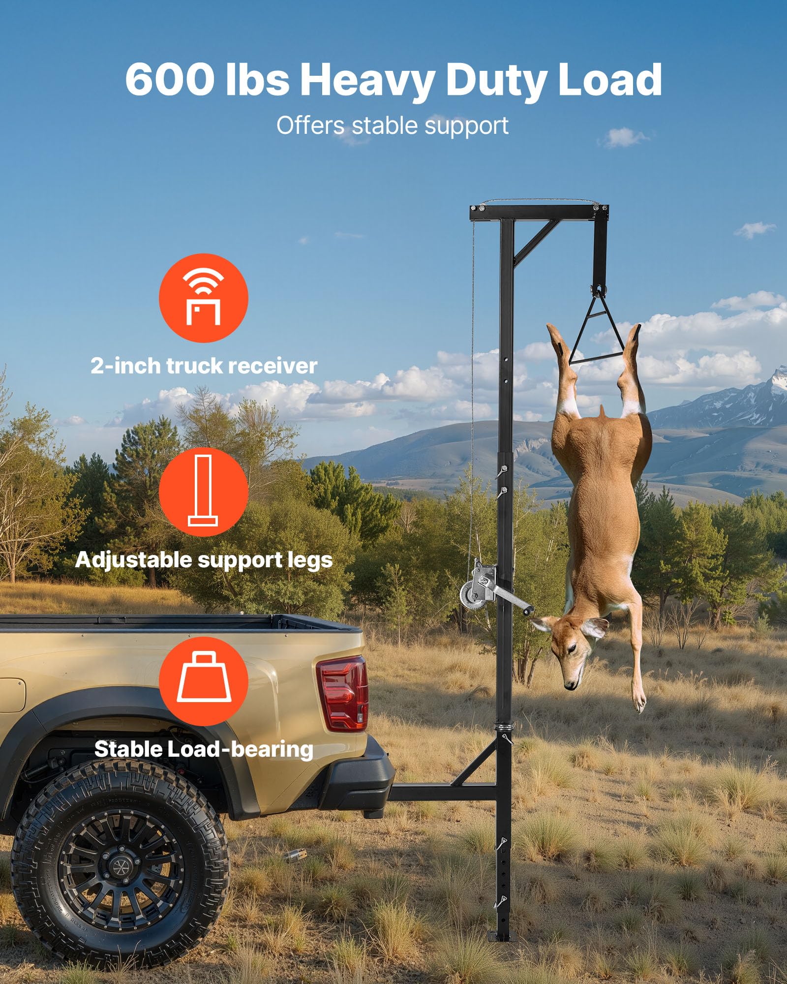 Hoist designed to mount on a 2-inch receiver for versatile vehicle use