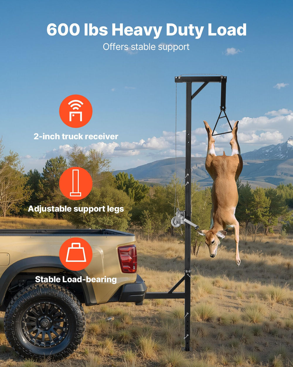 Hoist designed to mount on a 2-inch receiver for versatile vehicle use