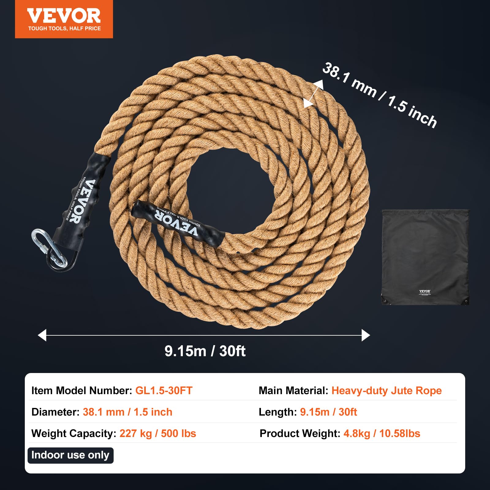 VEVOR hemp fiber rope provides grip without excessive slipperiness for extended sets