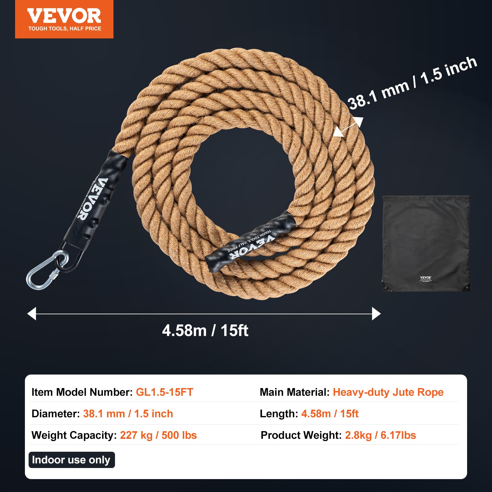 VEVOR gym climbing rope portable design with storage bag for travel