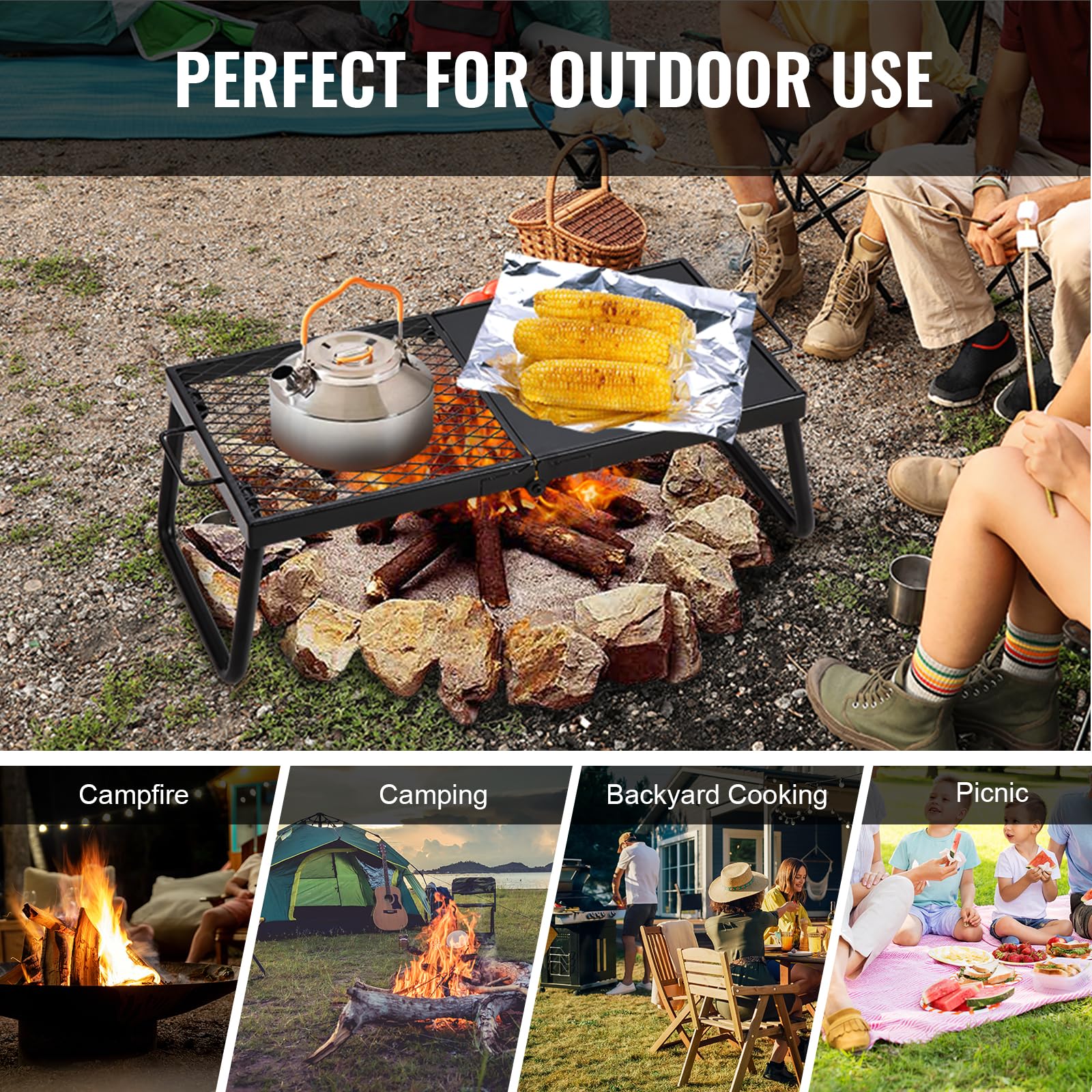VEVOR half-grill half-frying-plate design supports grill and pan cooking options