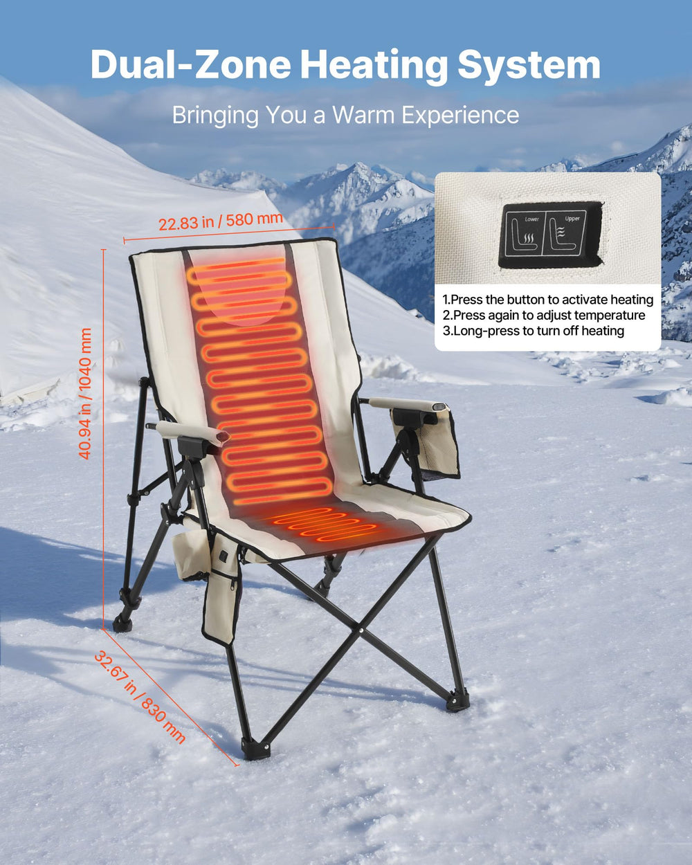 VEVOR heated camping chair recline angles for reading or napping