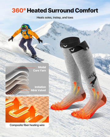 VEVOR Heated Socks provide 360-degree warmth around toes and soles.