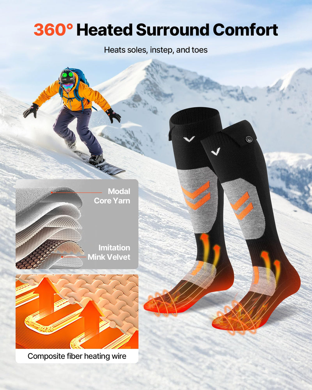 VEVOR heated socks with app control for easy temperature adjustments.