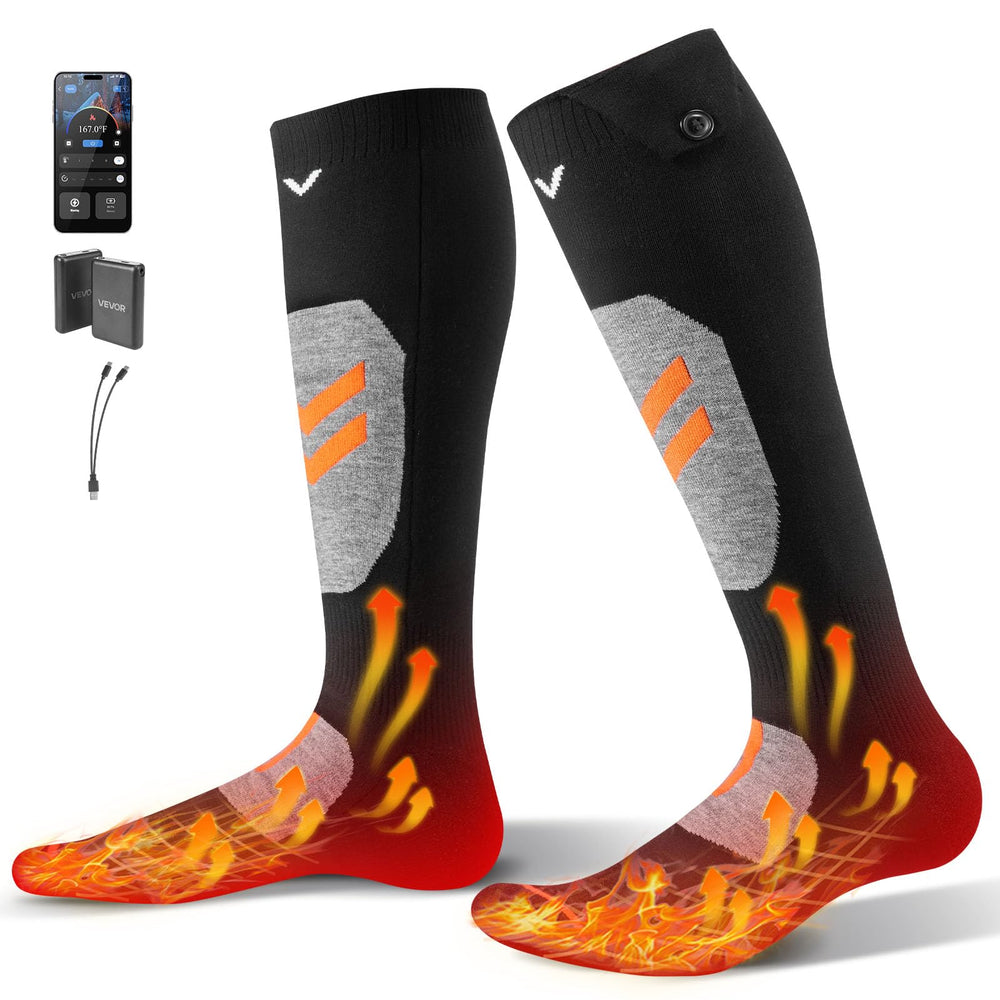 VEVOR heated socks showing four heat levels for customizable warmth.
