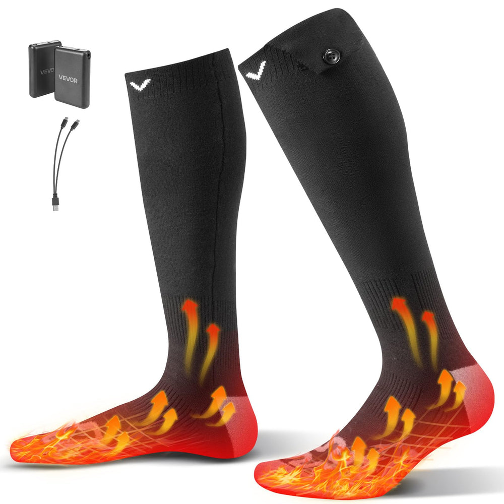 VEVOR heated socks with four heating levels for customizable warmth outdoors.