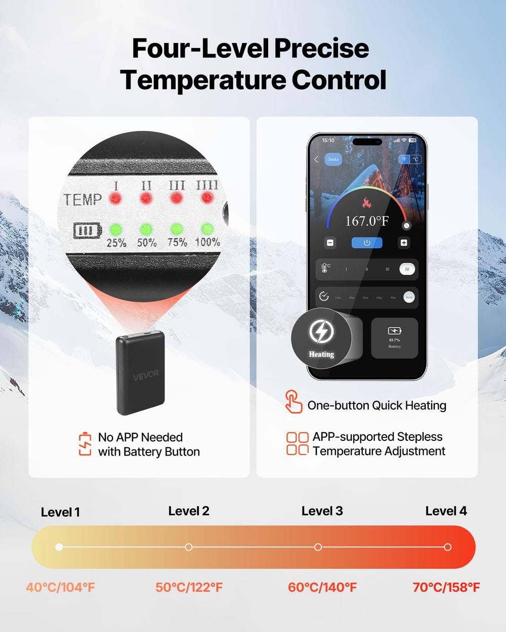 VEVOR heated socks heat-wire coverage delivering 360-degree warmth.