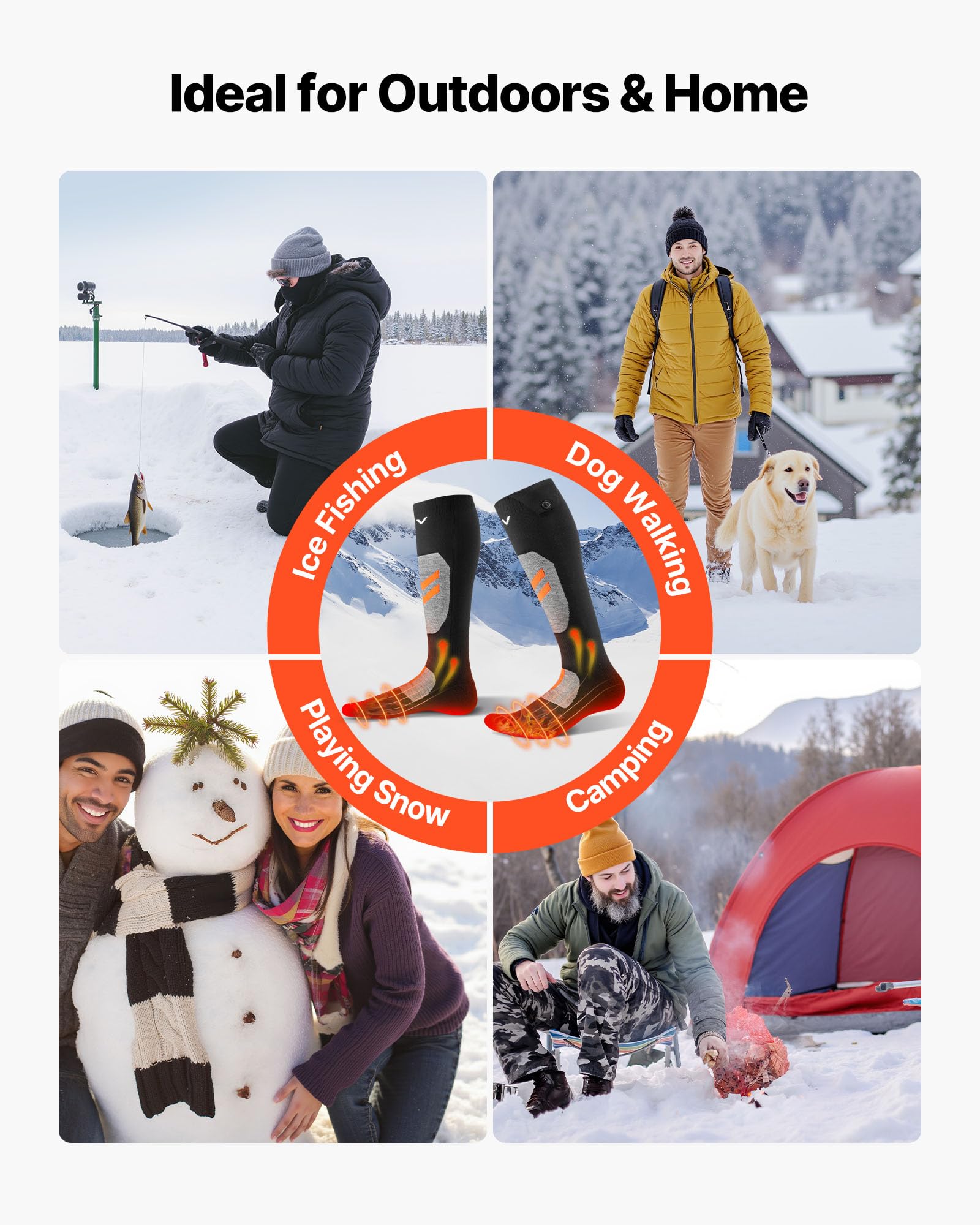 VEVOR heated socks worn during hiking for reliable cold-weather comfort.