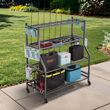 VEVOR heavy-duty wheels with brakes secure the rack when needed.