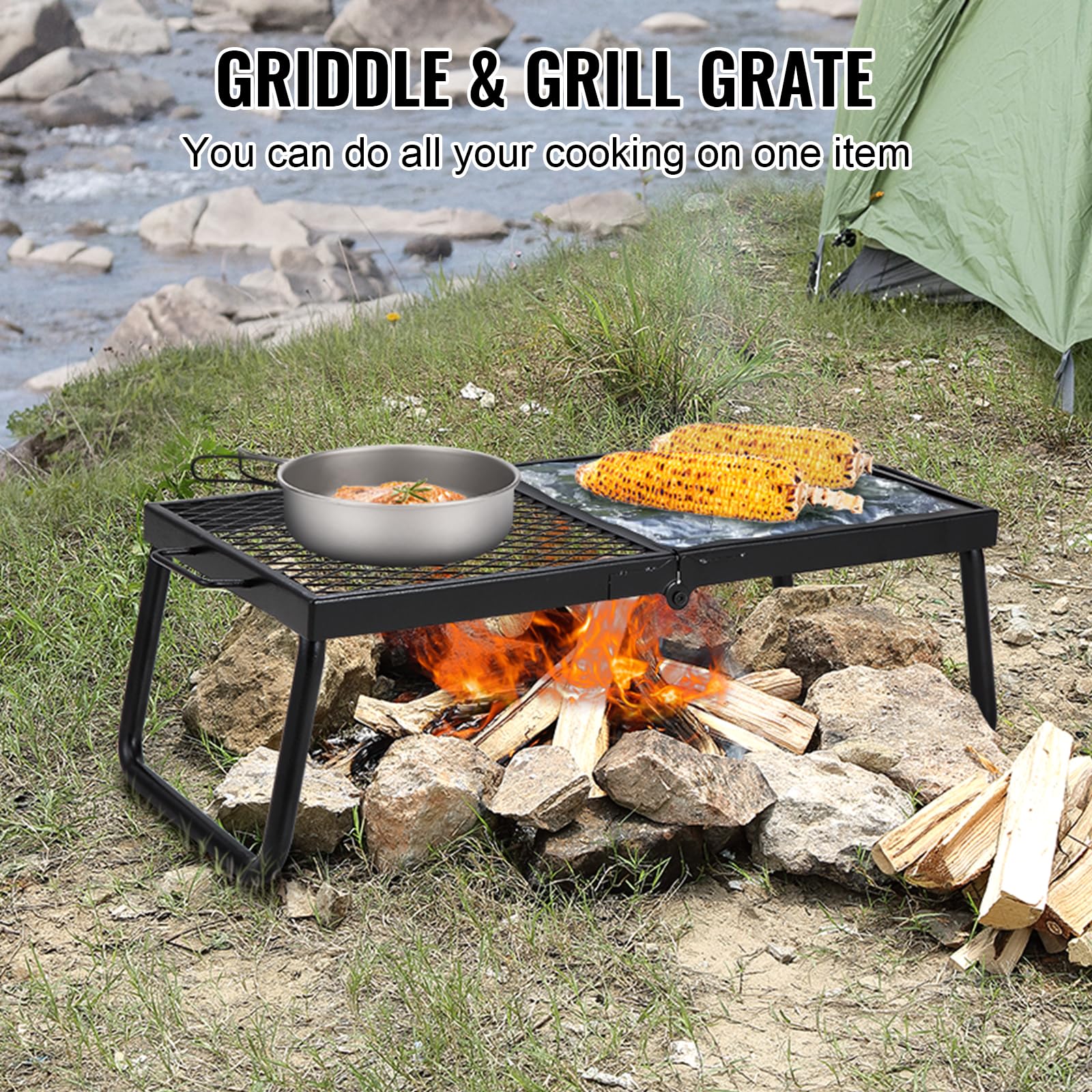 VEVOR high-durability steel over-fire grill standing up to rugged outdoor use