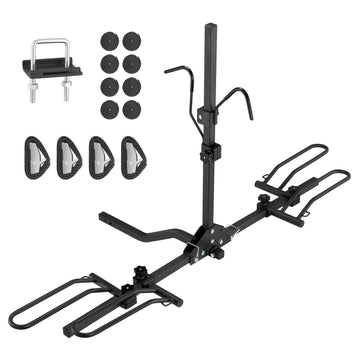 VEVOR hitch mount bike rack front view with 80 lb capacity on a vehicle