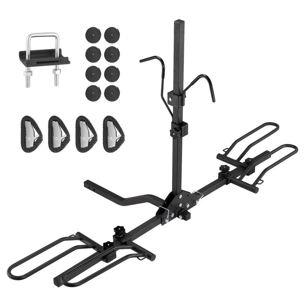 VEVOR hitch mount bike rack front view with 80 lb capacity on a vehicle