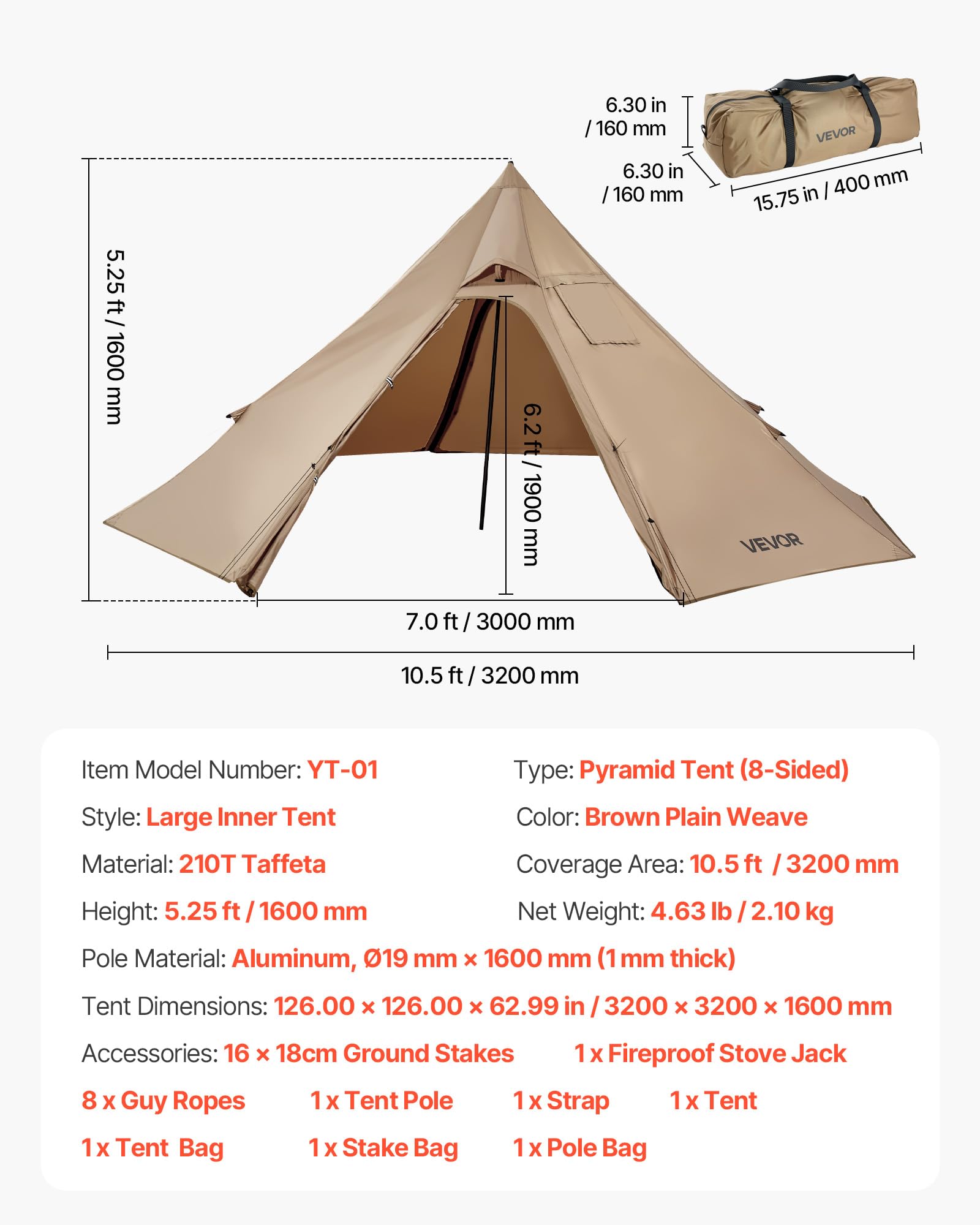 VEVOR hot tent durable 210T polyester material