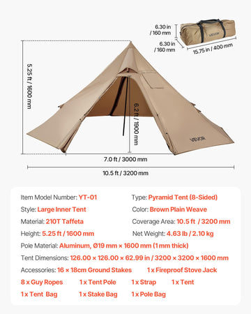VEVOR hot tent durable 210T polyester material