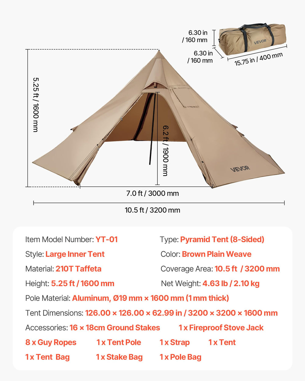 VEVOR hot tent durable 210T polyester material
