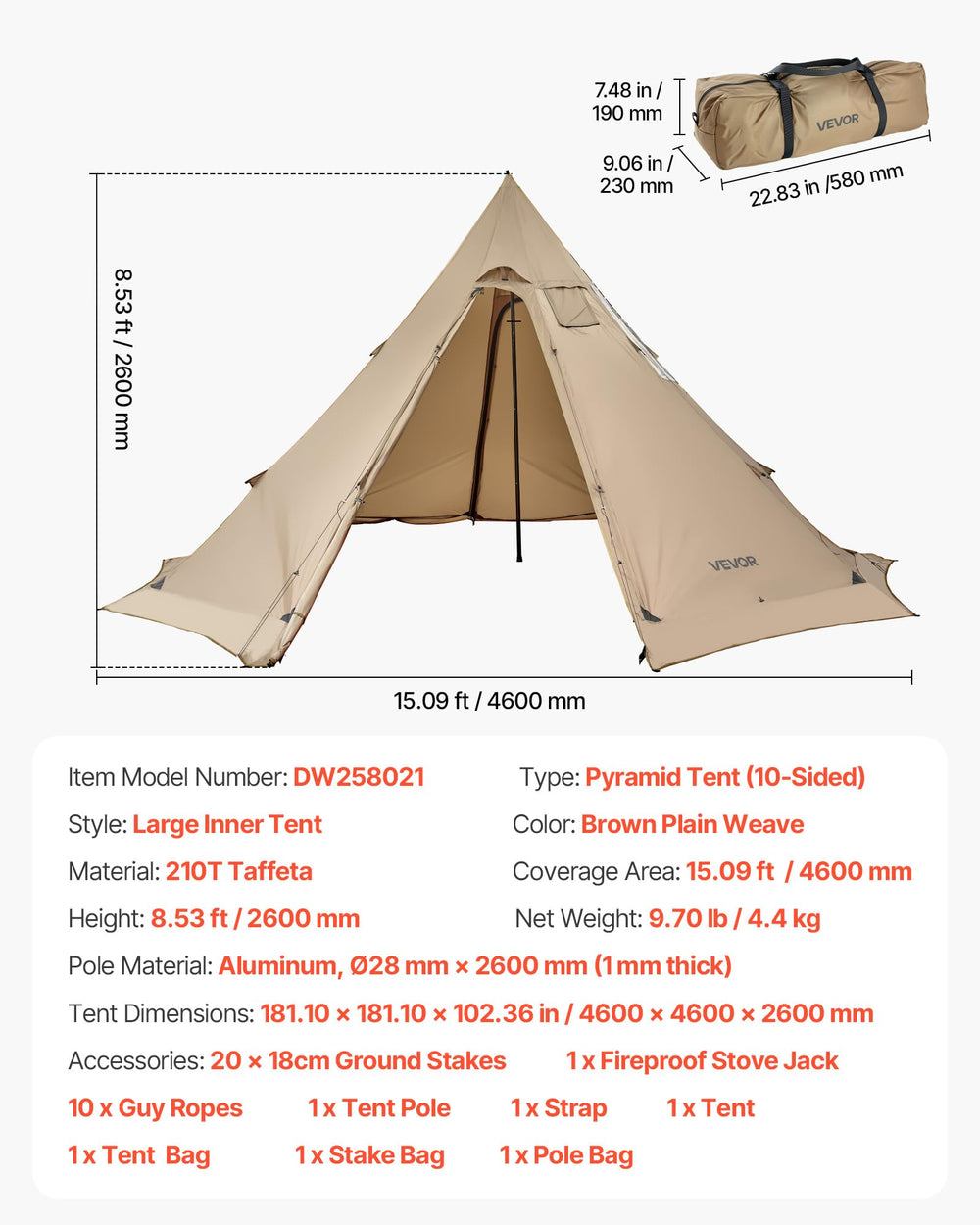 Ground stakes and guy lines kit for VEVOR hot tent stability