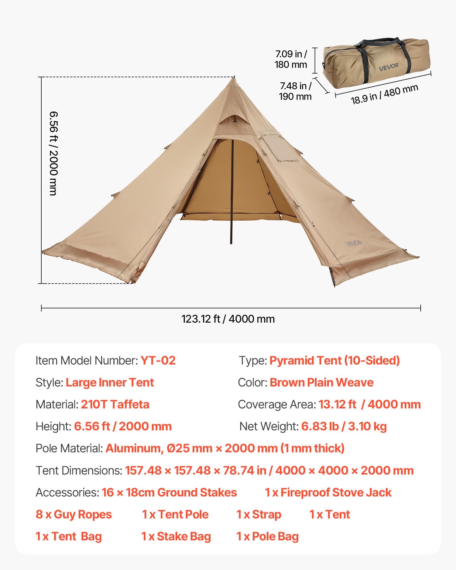 VEVOR hot tent kit includes stakes and guy ropes for stable setups.