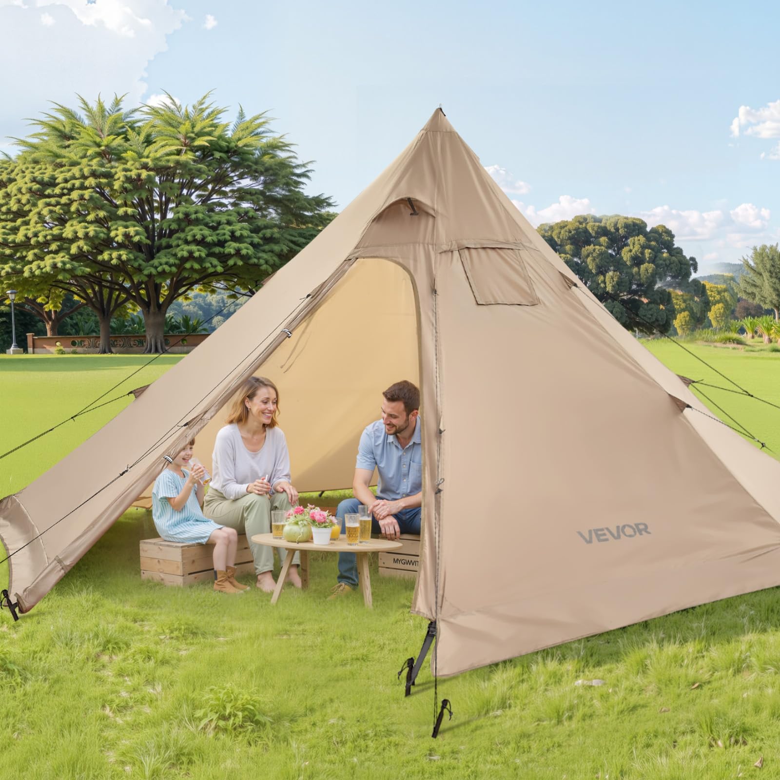 VEVOR hot tent interior supports cooking and relaxing space.