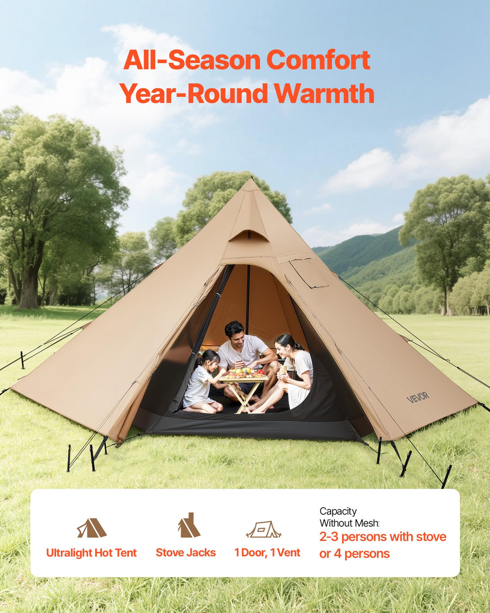 VEVOR hot tent spacious interior with 3.5 m diameter
