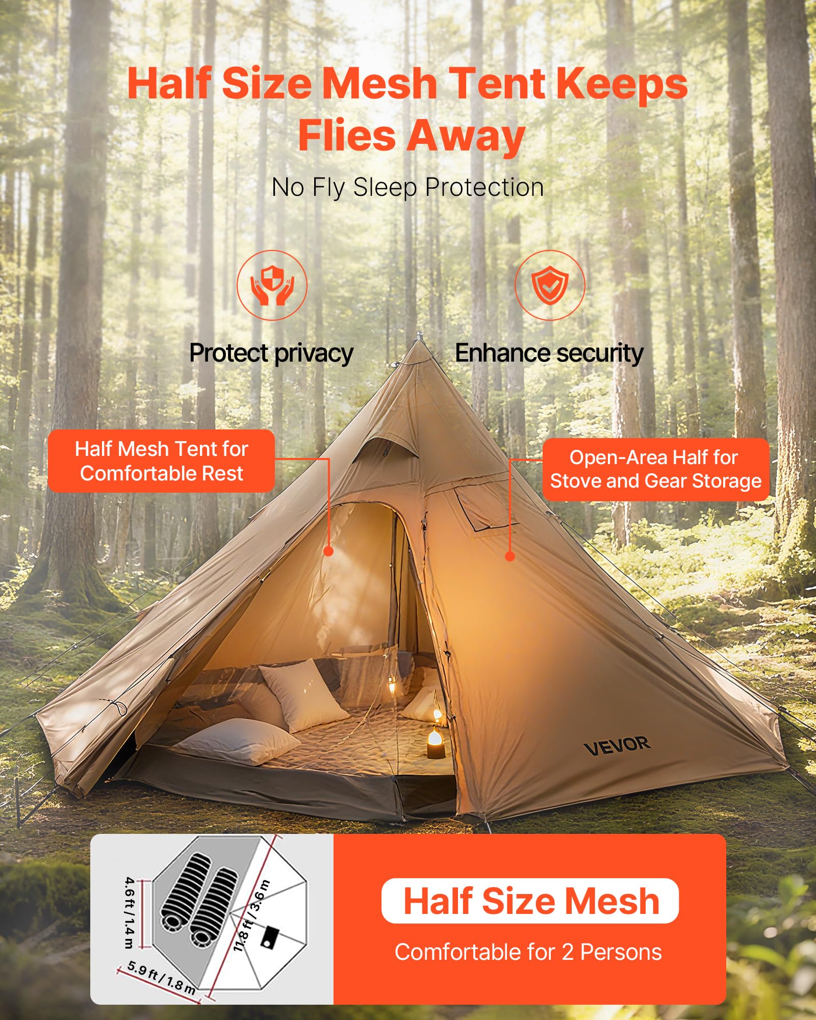 VEVOR hot tent stove jack detail for safe outdoor cooking