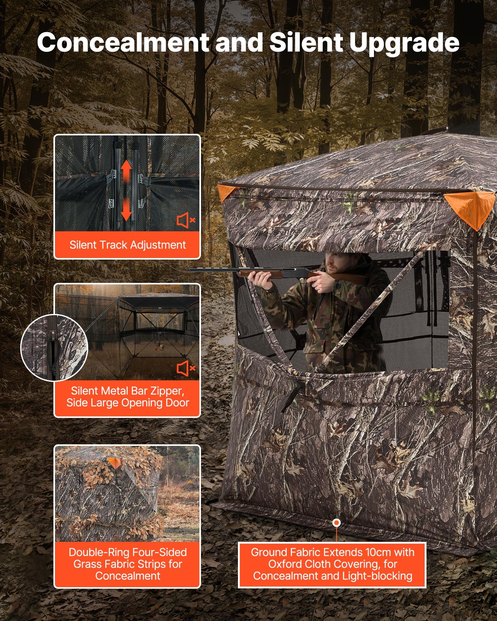 VEVOR hunting blind 360-degree windows enable versatile field visibility.