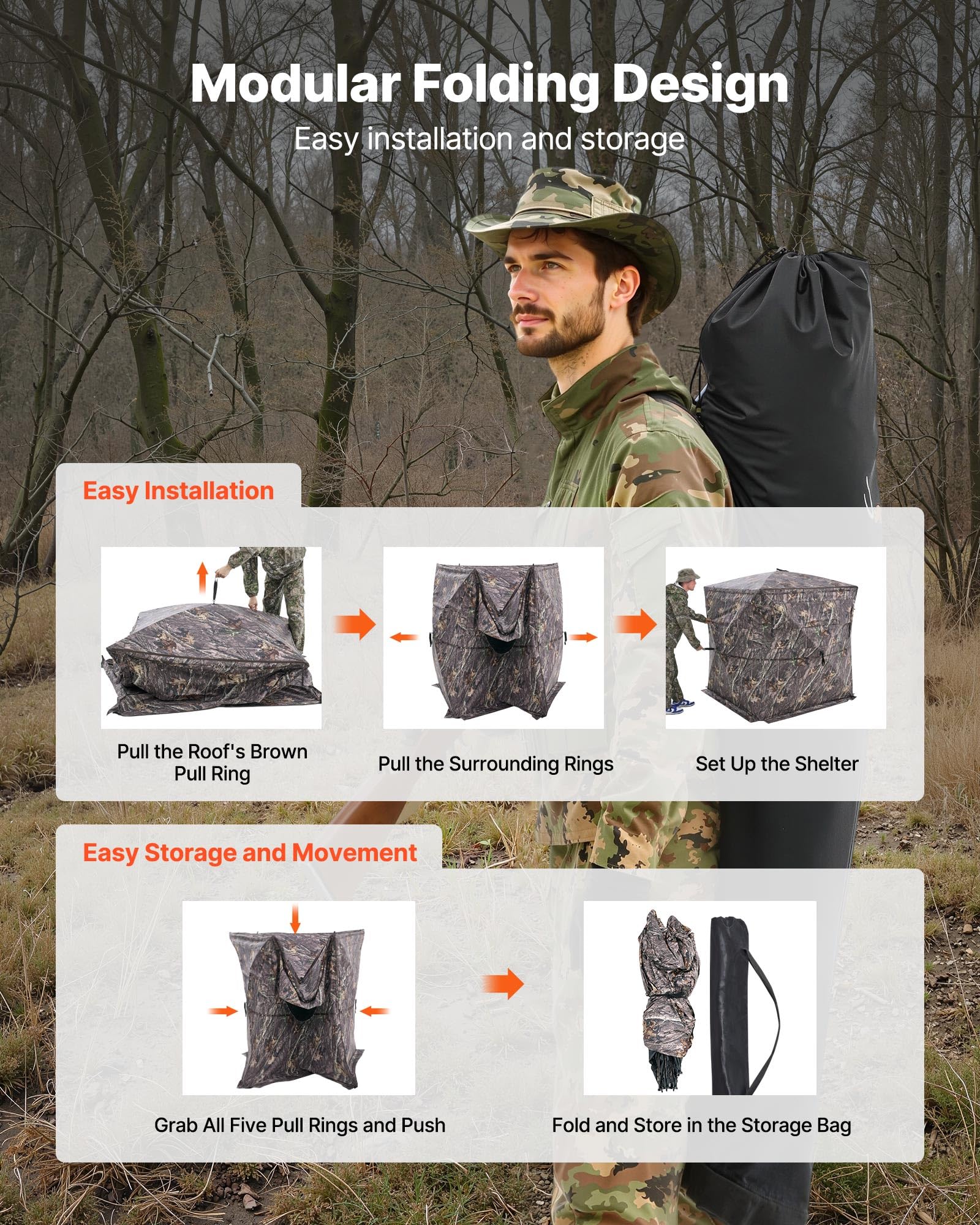 VEVOR hunting blind 10 cm ground fabric blocks light and shadows.