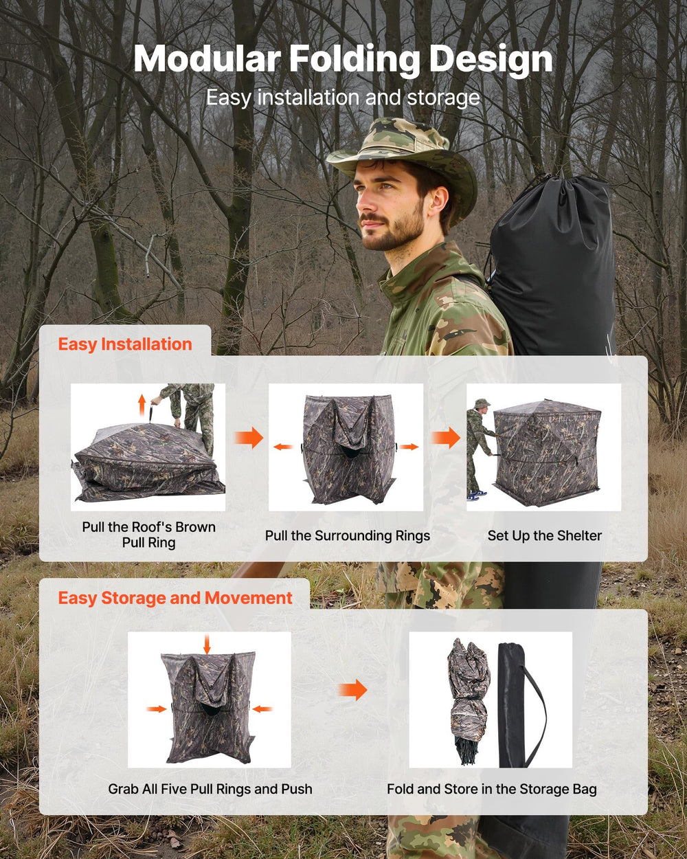 VEVOR hunting blind 10 cm ground fabric blocks light and shadows.
