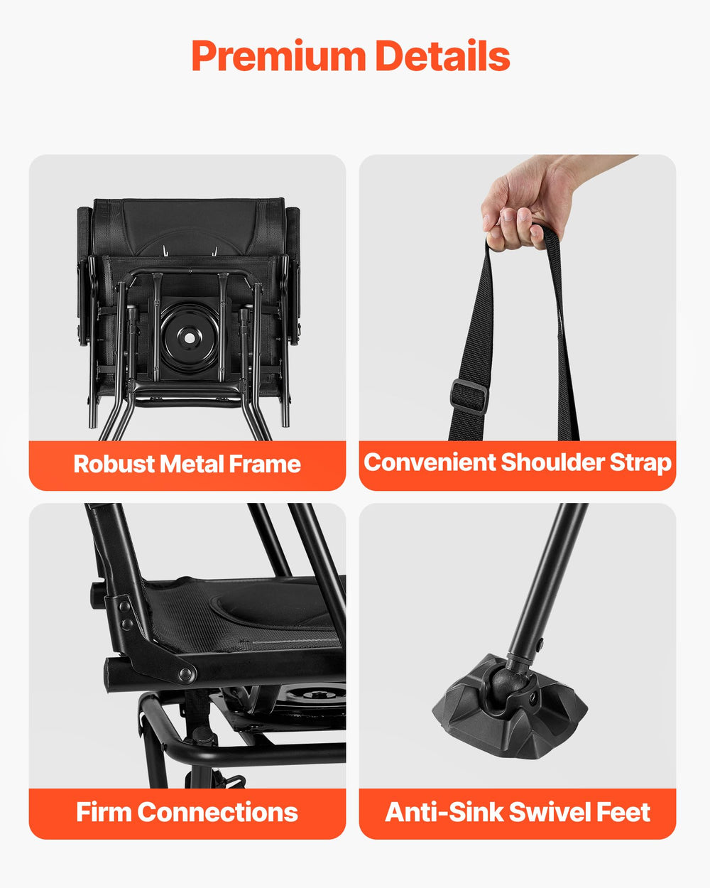 VEVOR hunting chair adjustable carry strap for hands-free carrying