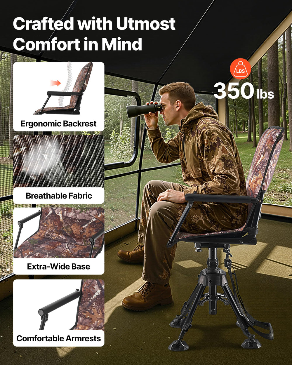 VEVOR hunting chair with comfortable armrests for long sits