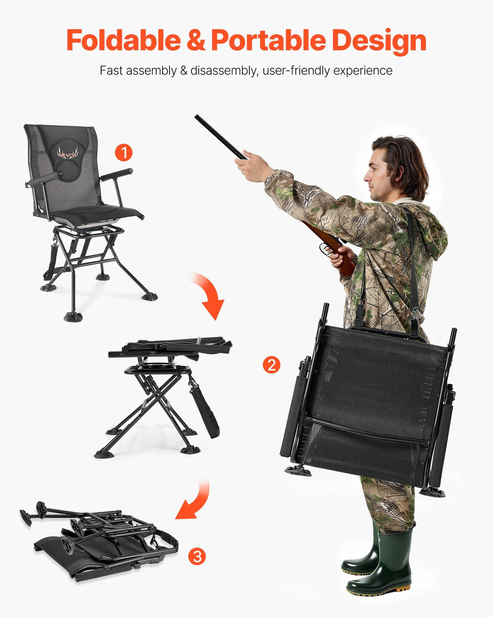 VEVOR hunting chair breathable seat fabric that stays cool and dries easily