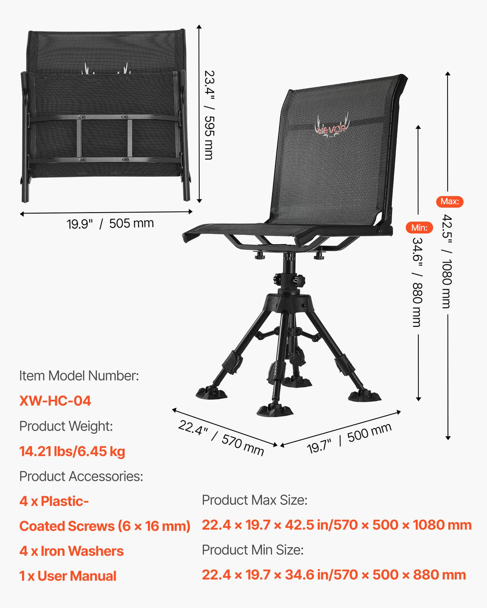 VEVOR heavy-duty steel frame provides lasting stability in rugged outdoor environments.