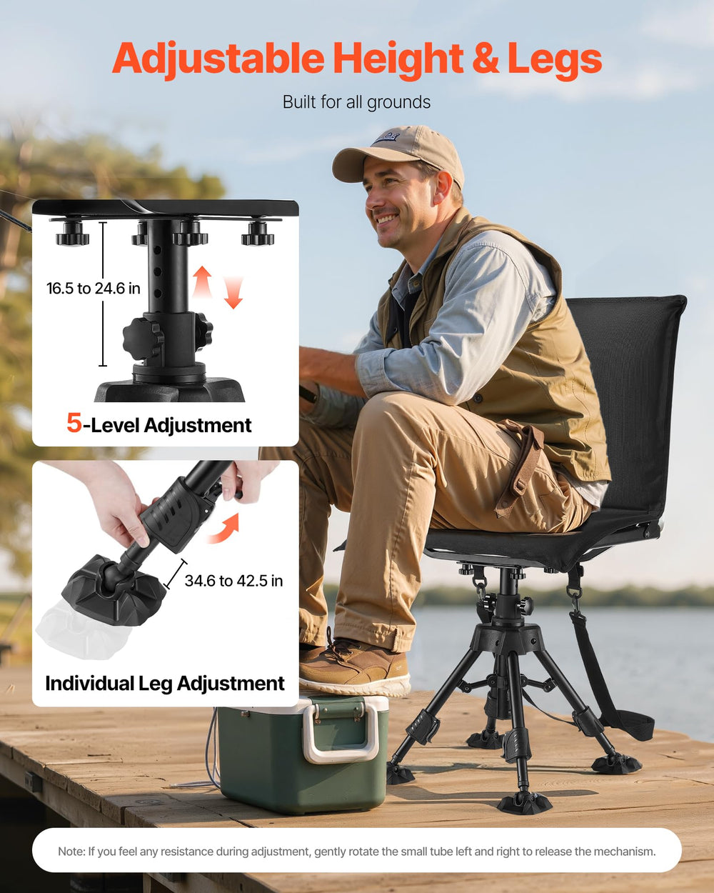 Heavy-duty steel frame of the VEVOR hunting chair supports 350 lbs