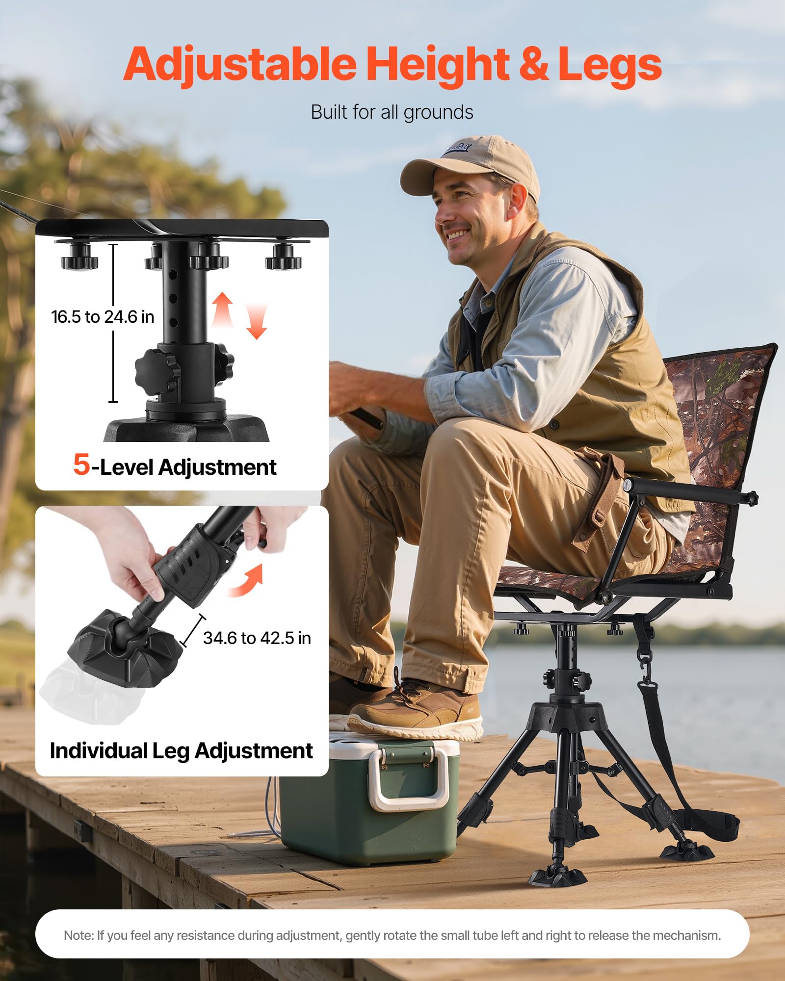 VEVOR height-adjustable legs fit varied ground for a better view
