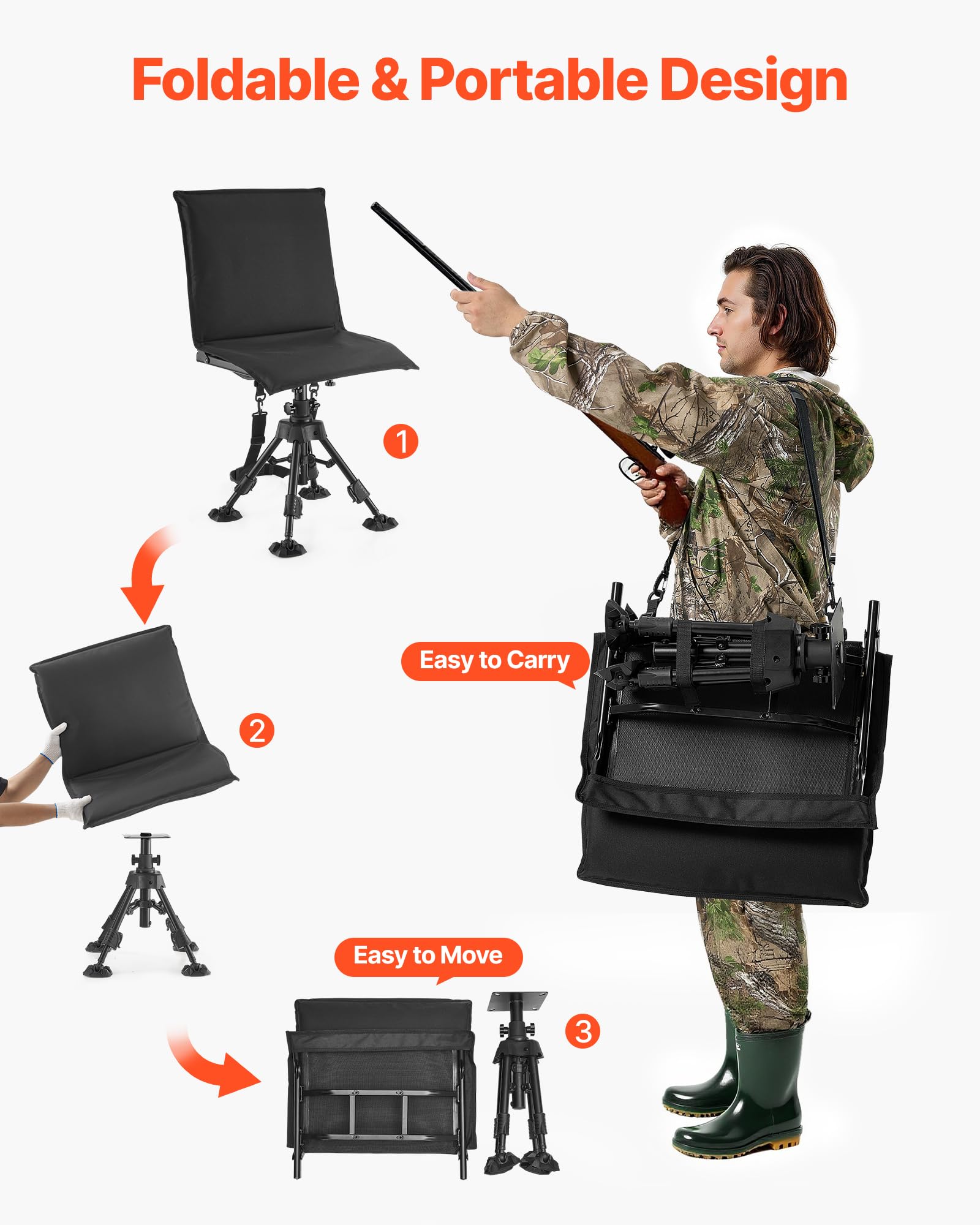 VEVOR hunting chair with adjustable shoulder strap for carry