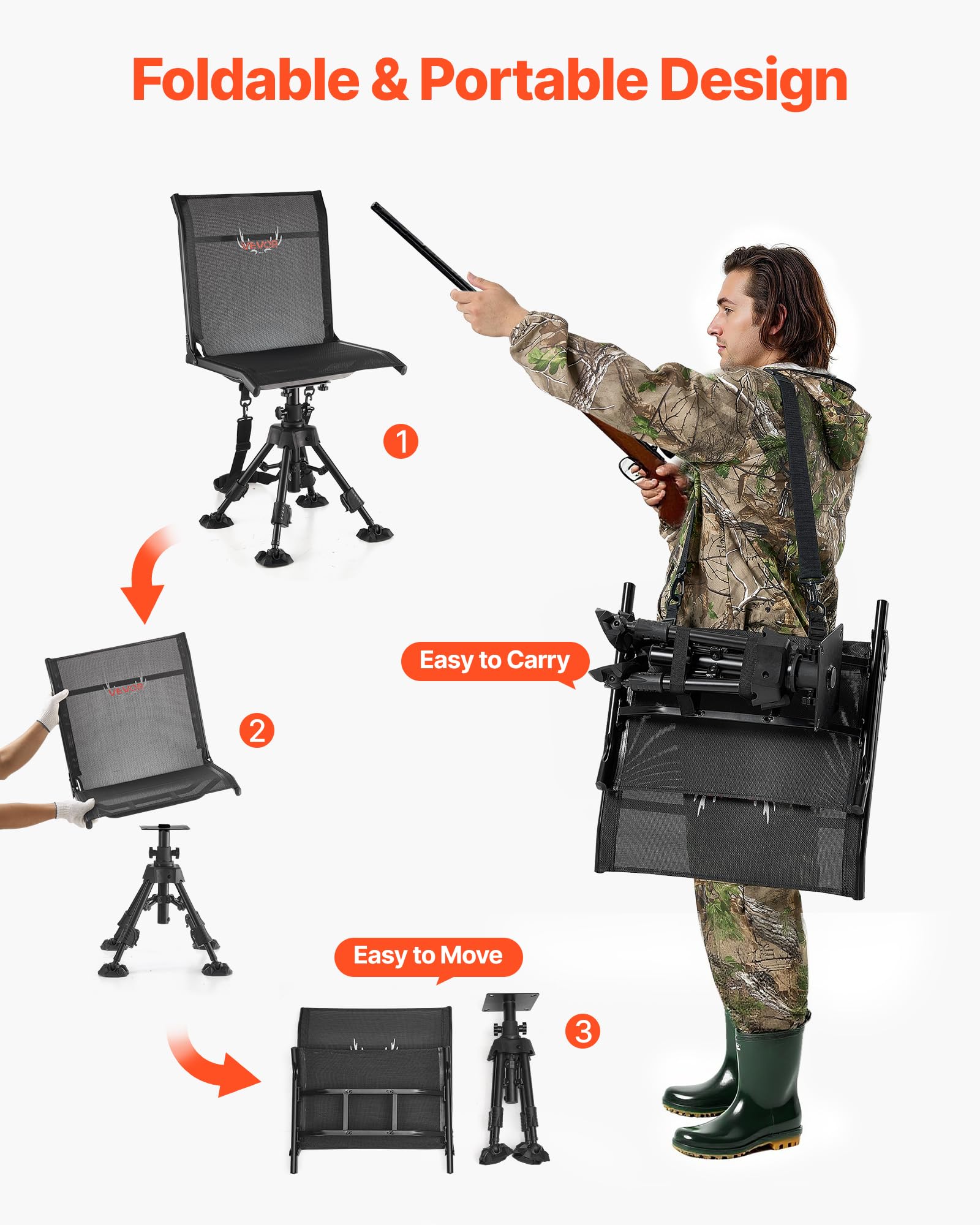 VEVOR versatile chair trusted for hunting, camping, or fishing trips.