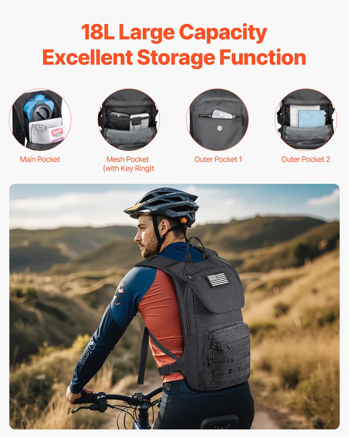 VEVOR hydration backpack 18L storage keeps gear organized