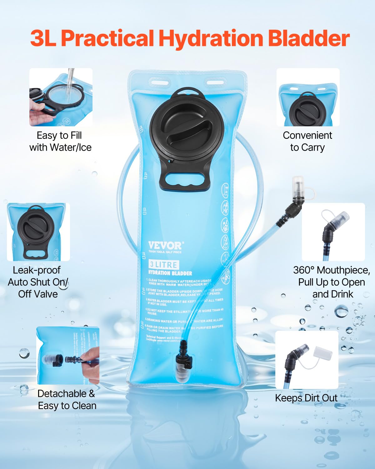 VEVOR hydration backpack 360 mouthpiece and dust cap for clean sipping