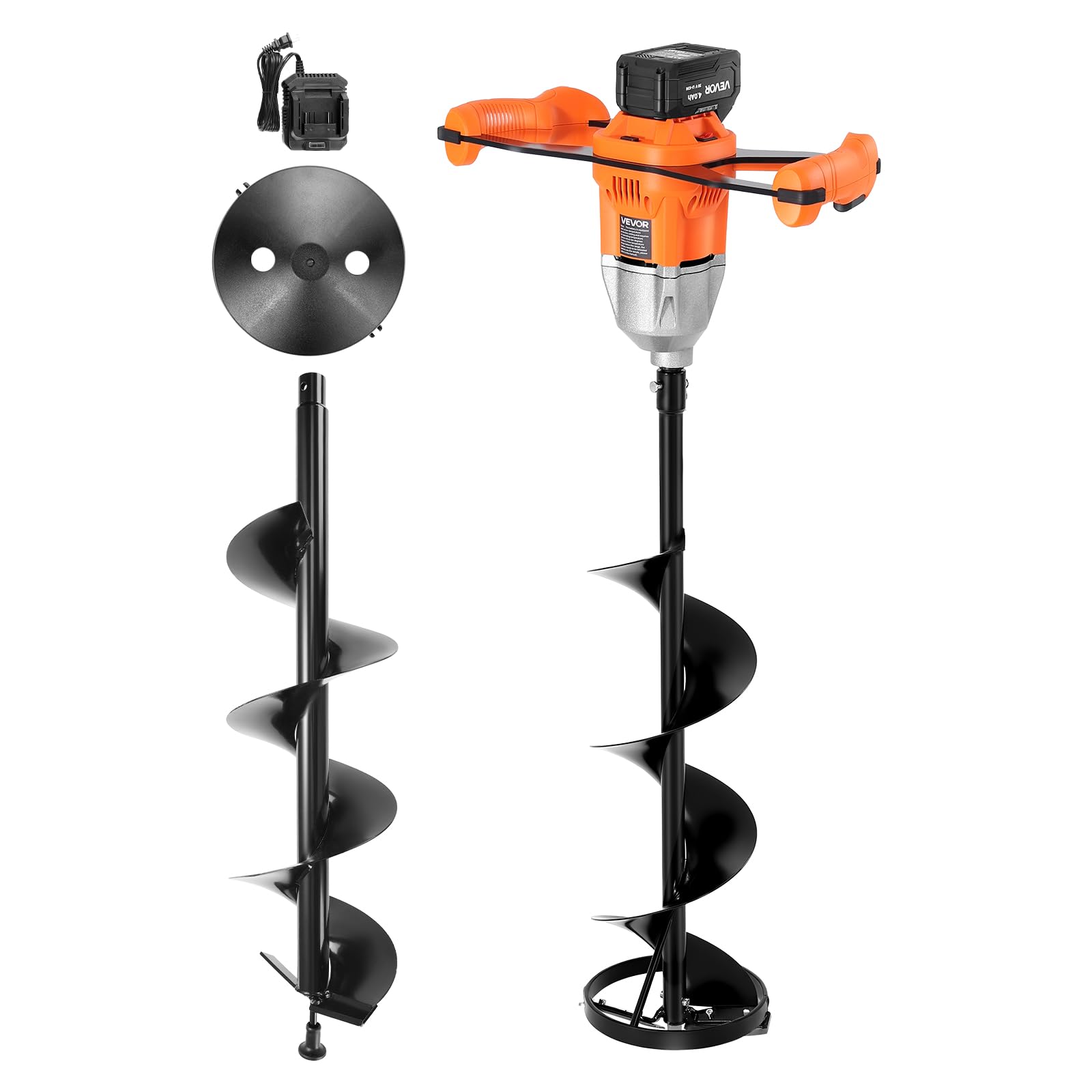 VEVOR ice auger 8in diameter top view demonstrates compact handling for quick ice drilling.