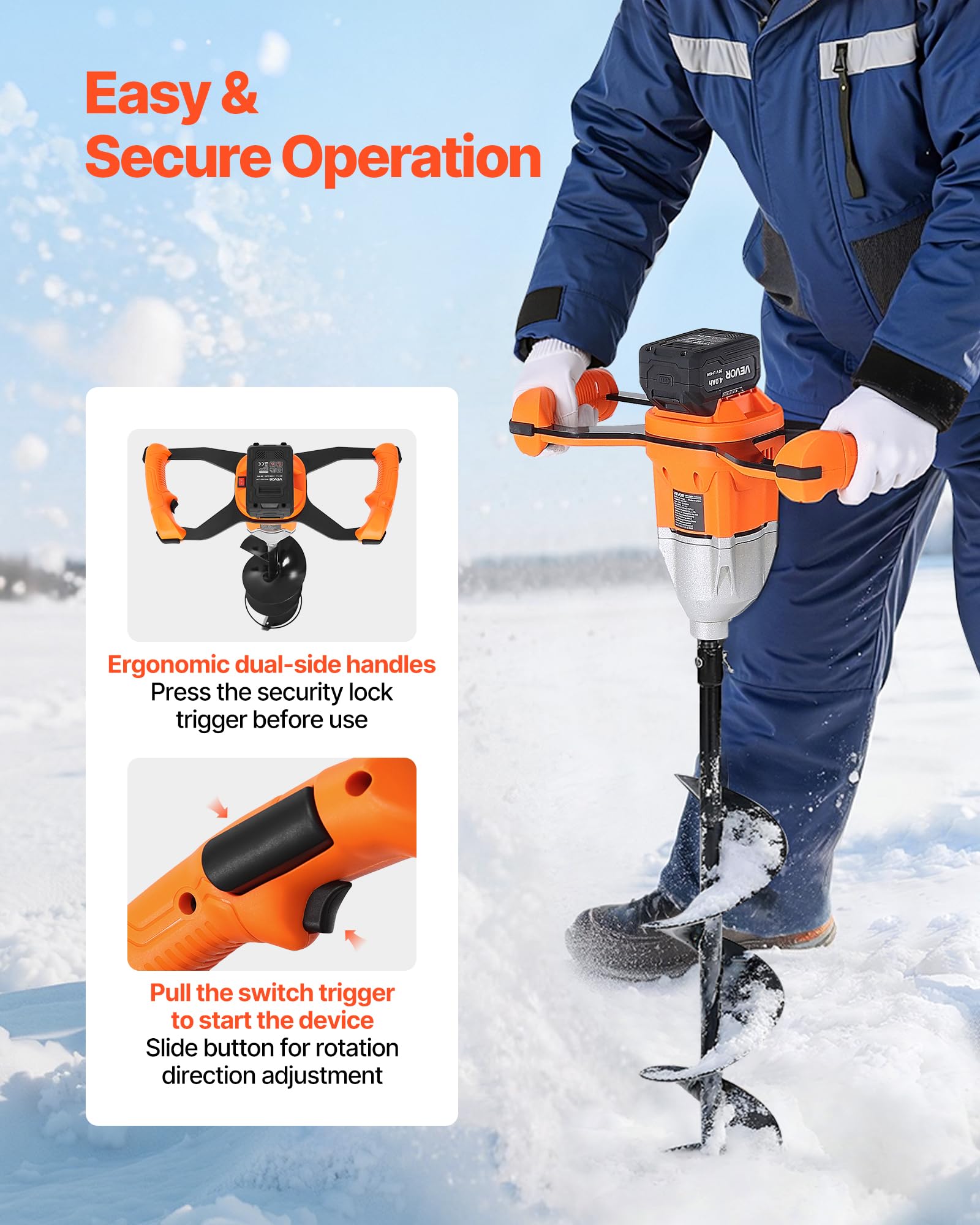VEVOR ergonomic dual handles reduce fatigue for steady, comfortable operation.