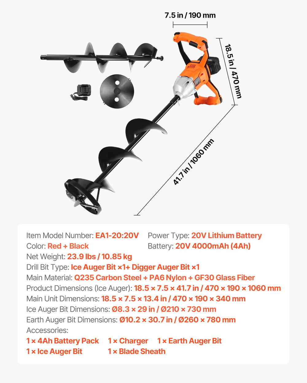 VEVOR ice auger in use on ice shows quick drilling capability.